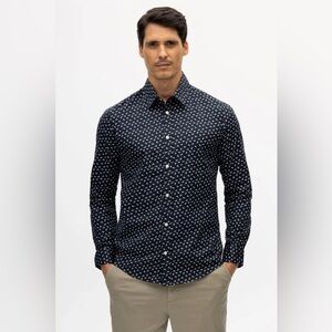 Julian & Mark men’s Ryan Geo Dot Print long sleeve button up shirt navy Size L